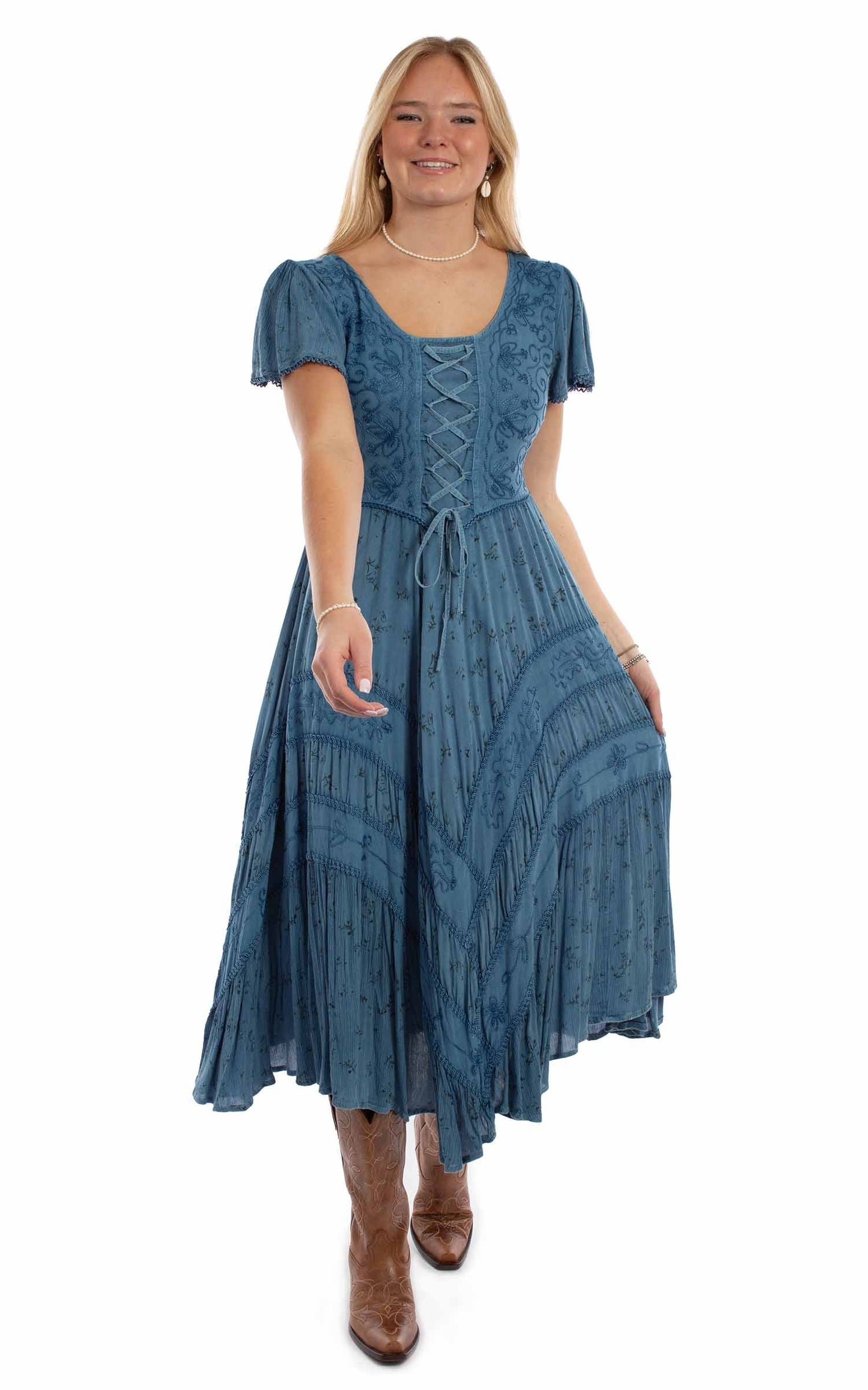 Capsleeve Printed Lace Front Dress - HC959