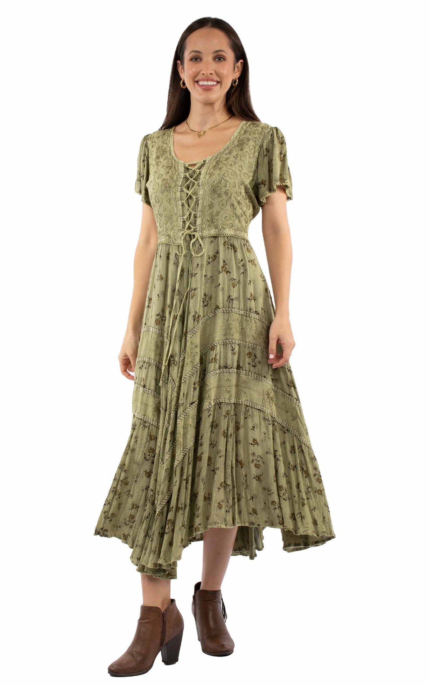 Capsleeve Printed Lace Front Dress - HC959