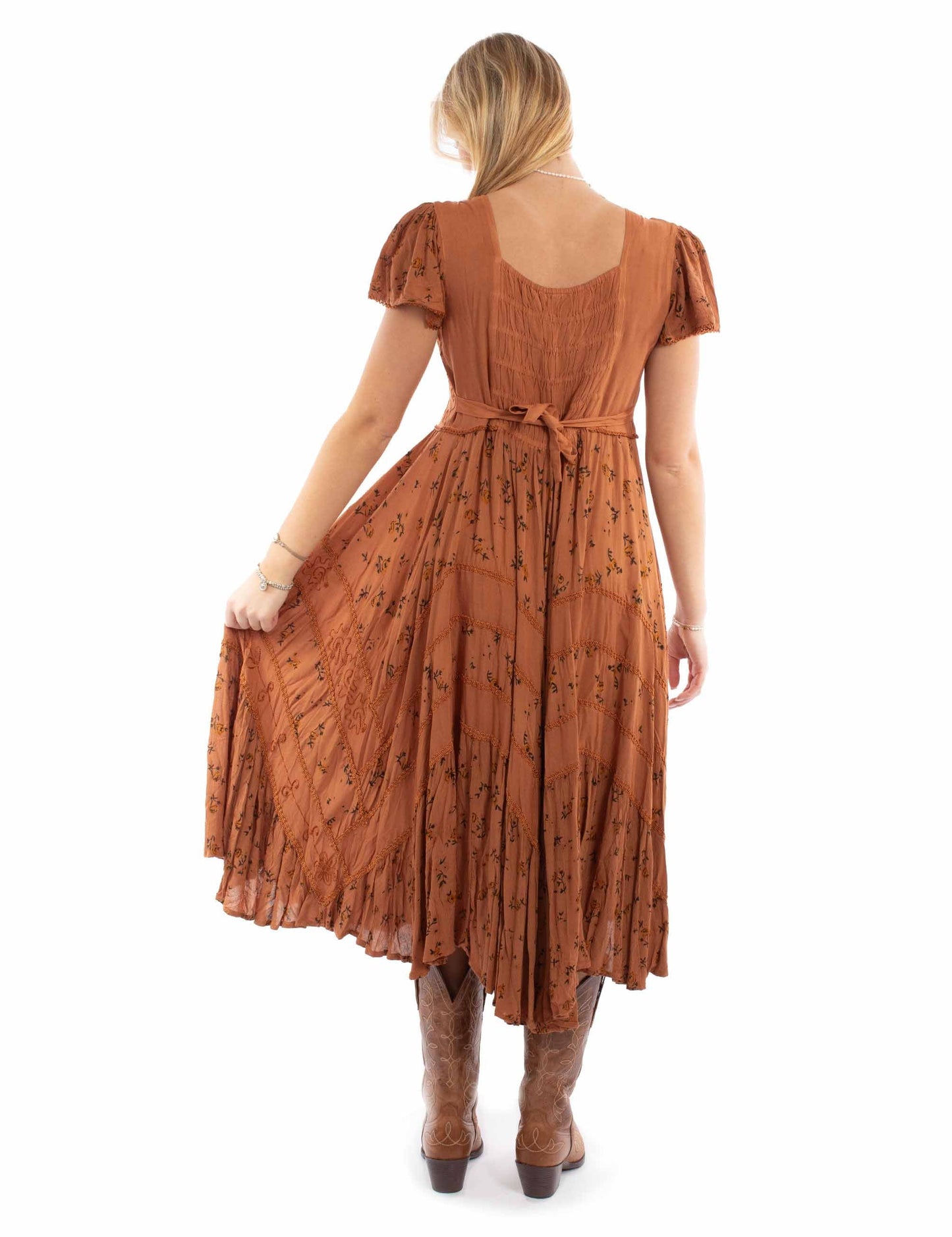 Capsleeve Printed Lace Front Dress - HC959