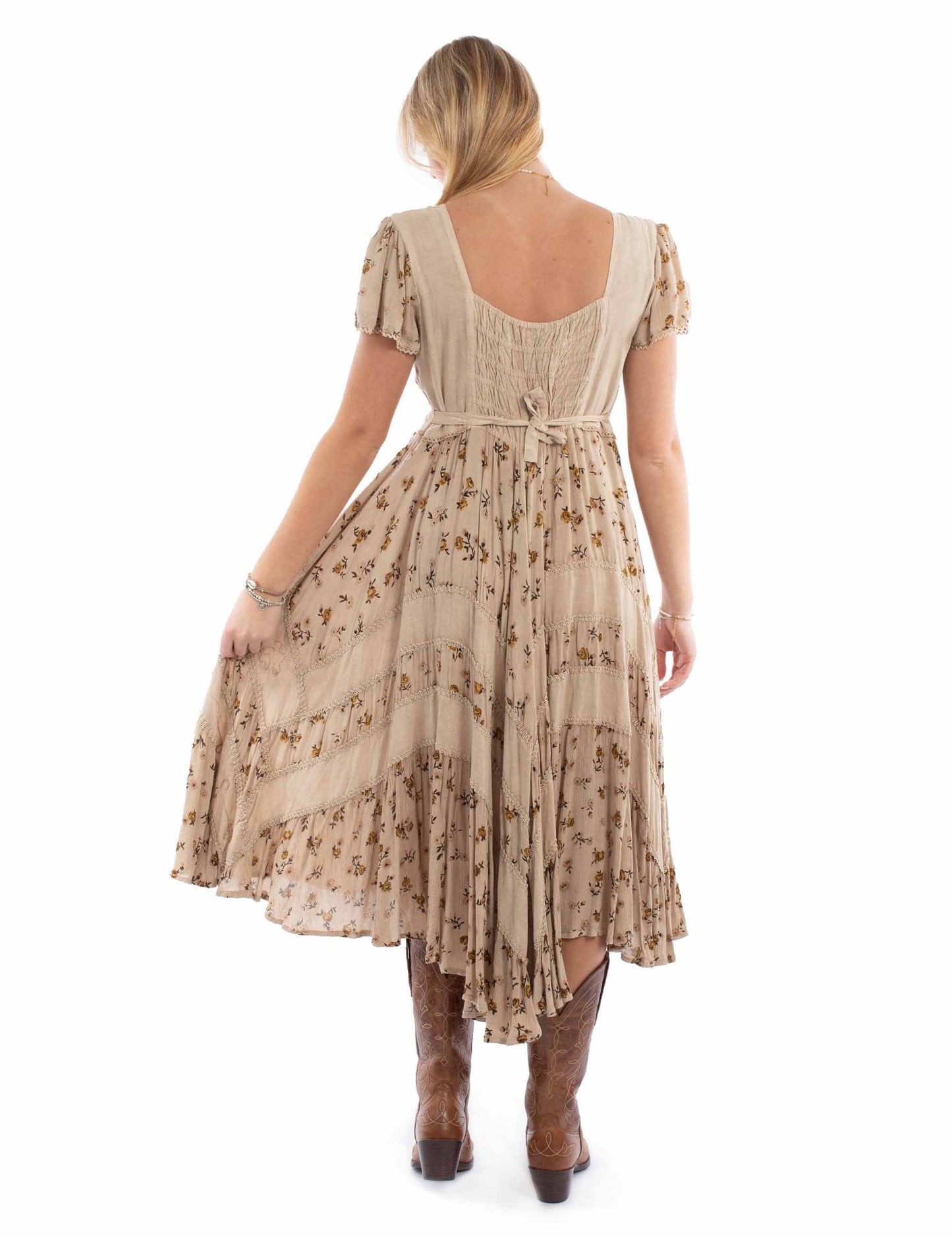 Capsleeve Printed Lace Front Dress - HC959