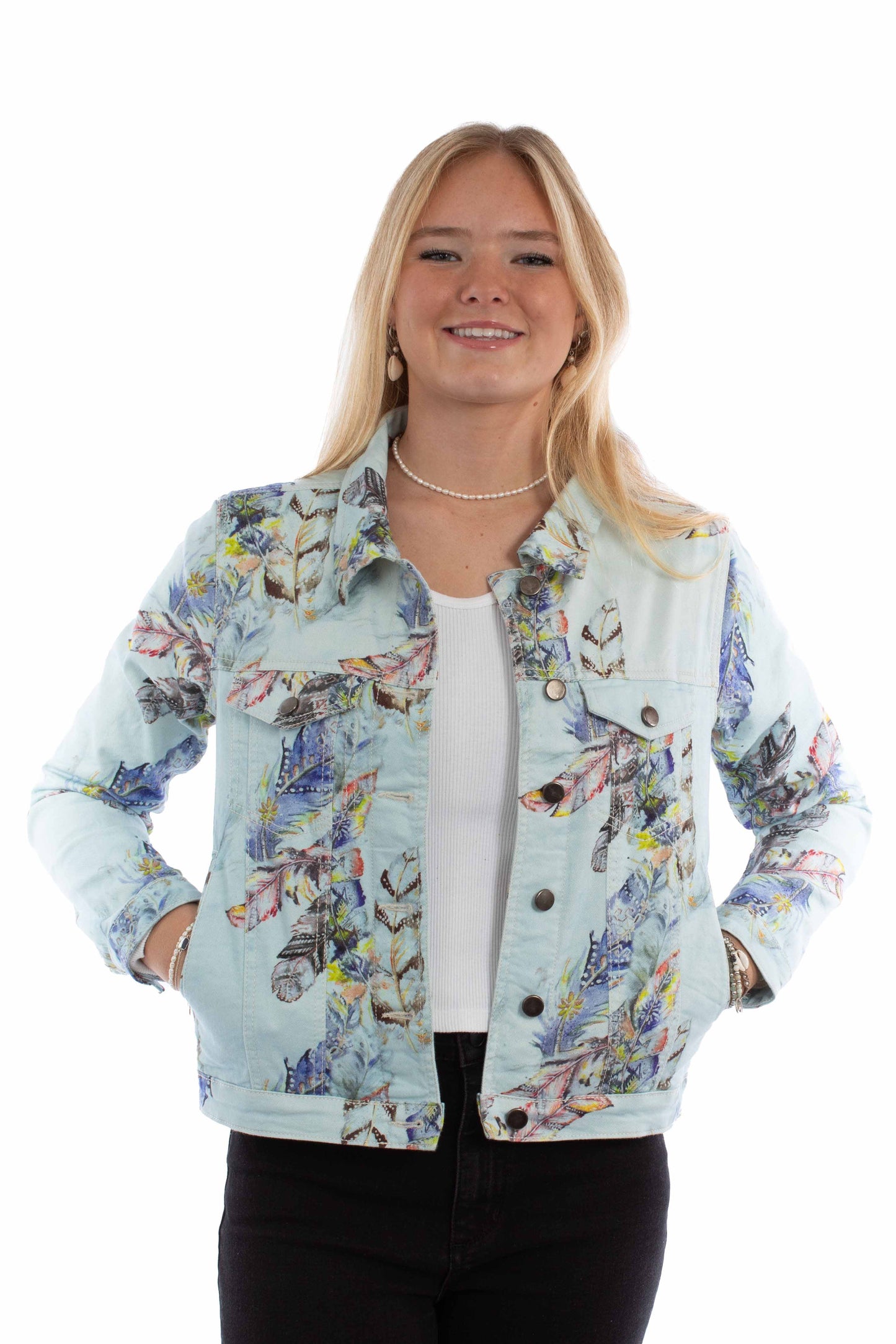 Feather Print Denim Jacket - HC960