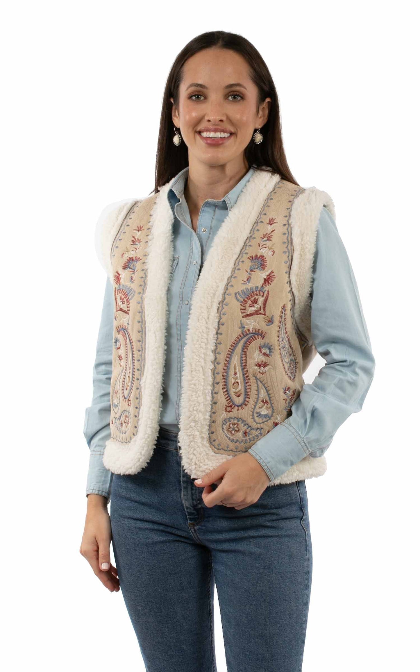 Paisley Emb. Faux Sherpa Vest - HC997