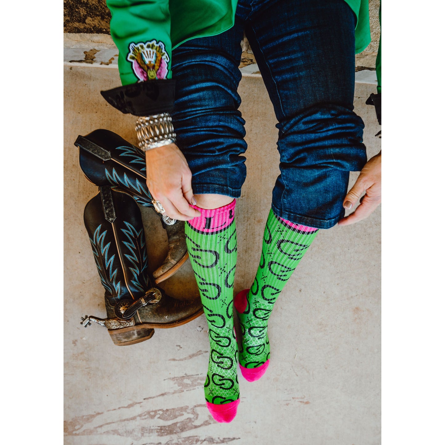 High Maintenance Cowgirl Kelly Green/Pink Performance Socks