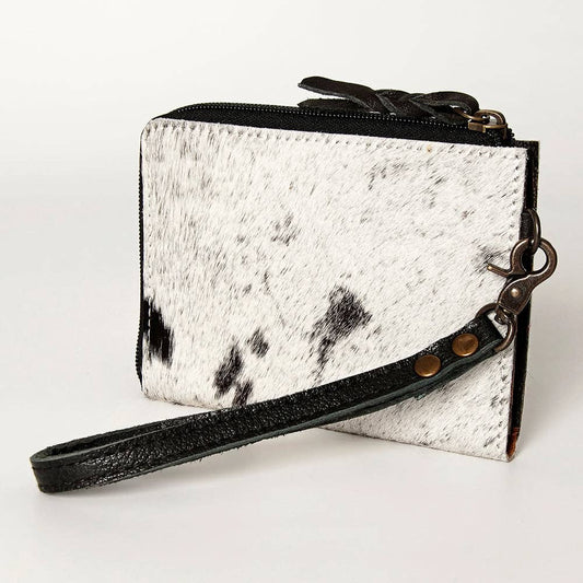 Hair-On Cowhide Leather Coin Purse Western Mini Zip Wallet