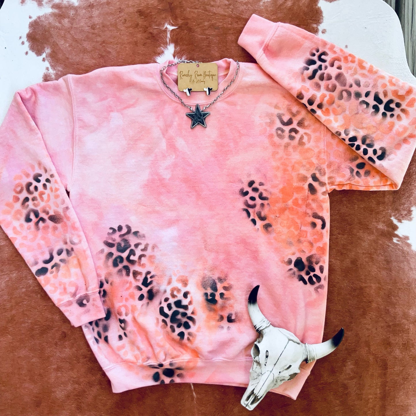 Orange Leopard Distressed Western Sweatshirt