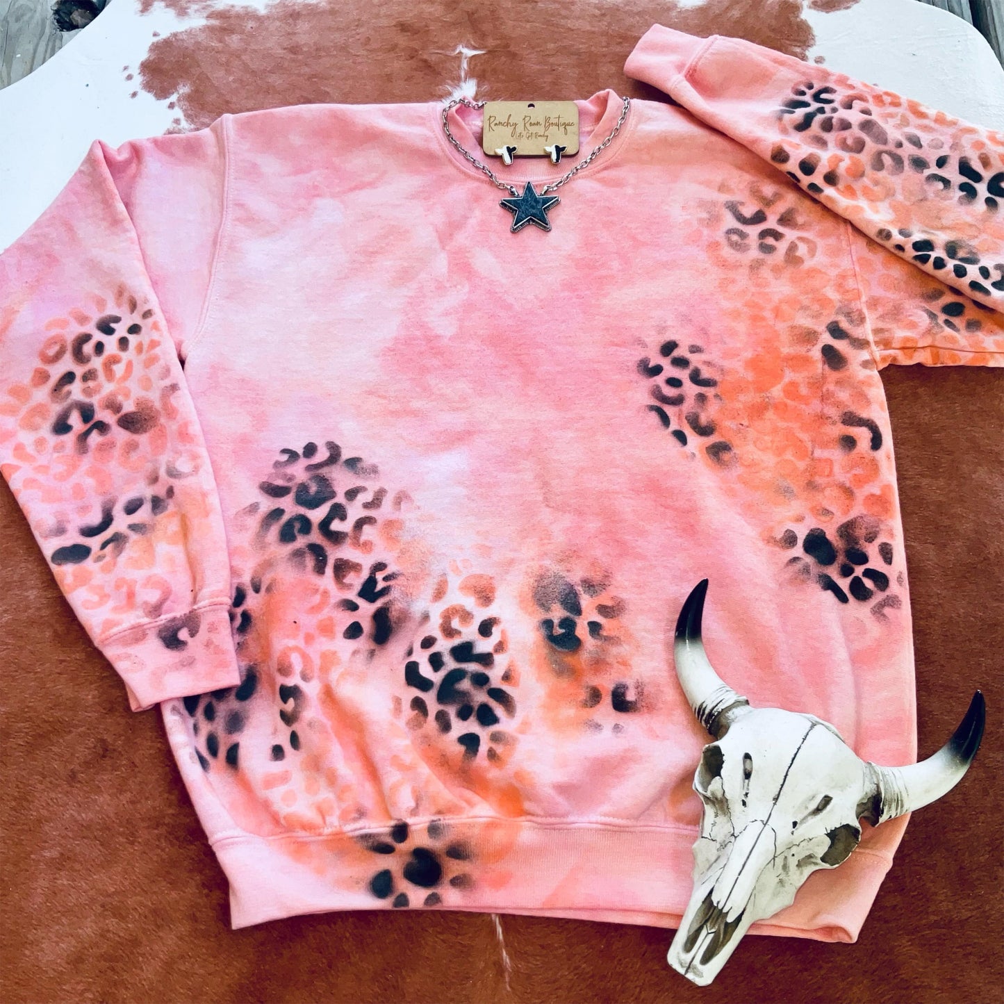 Orange Leopard Distressed Western Sweatshirt