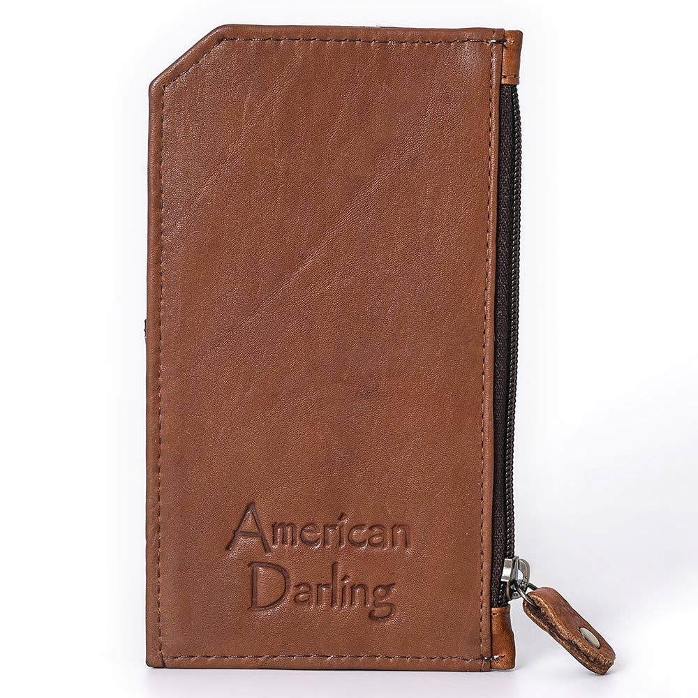 Hand-Painted Card Holder - Western Cowhide Leather Zip Wallet
