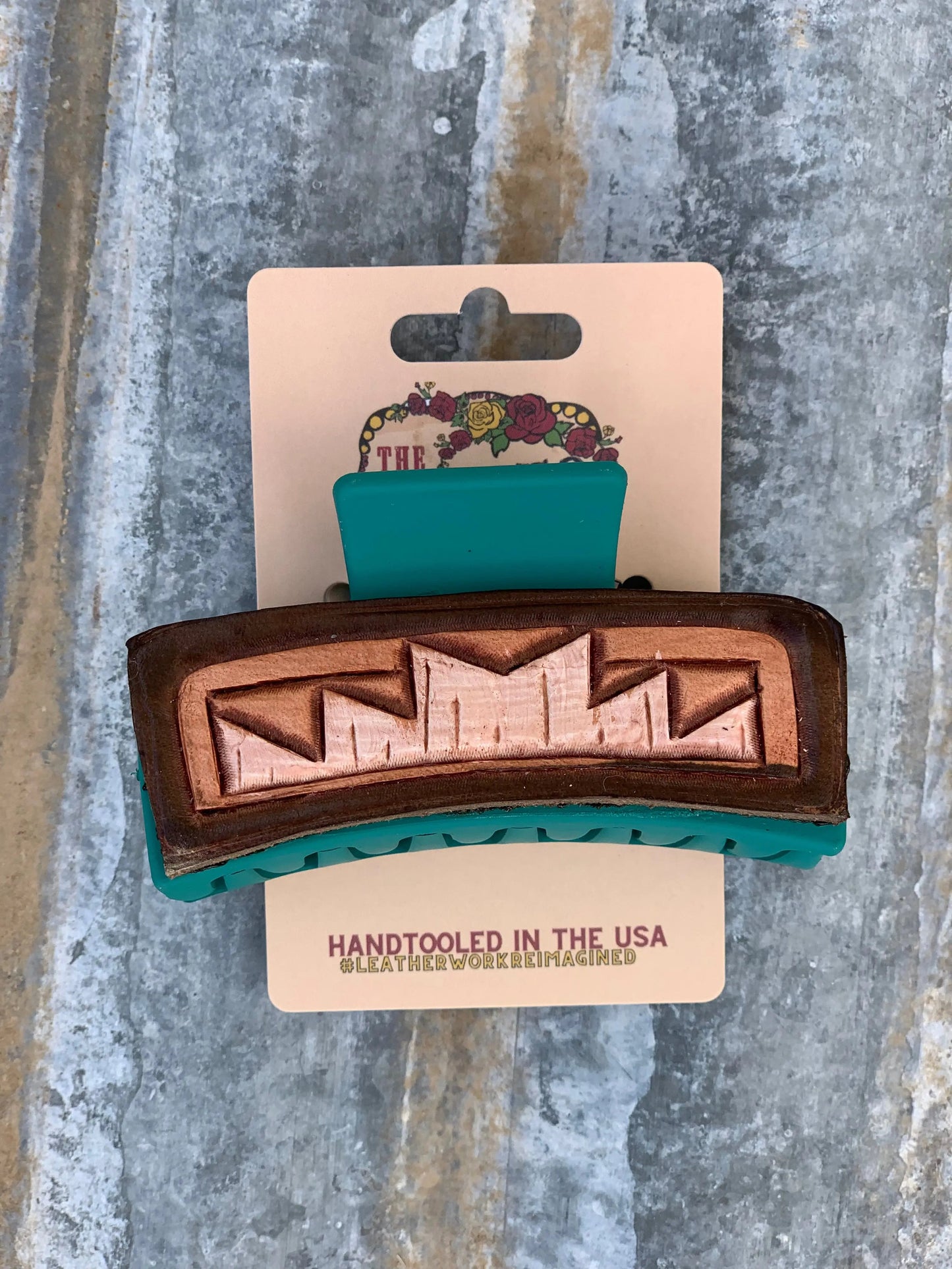Handtooled Leather Hair clip Southwest