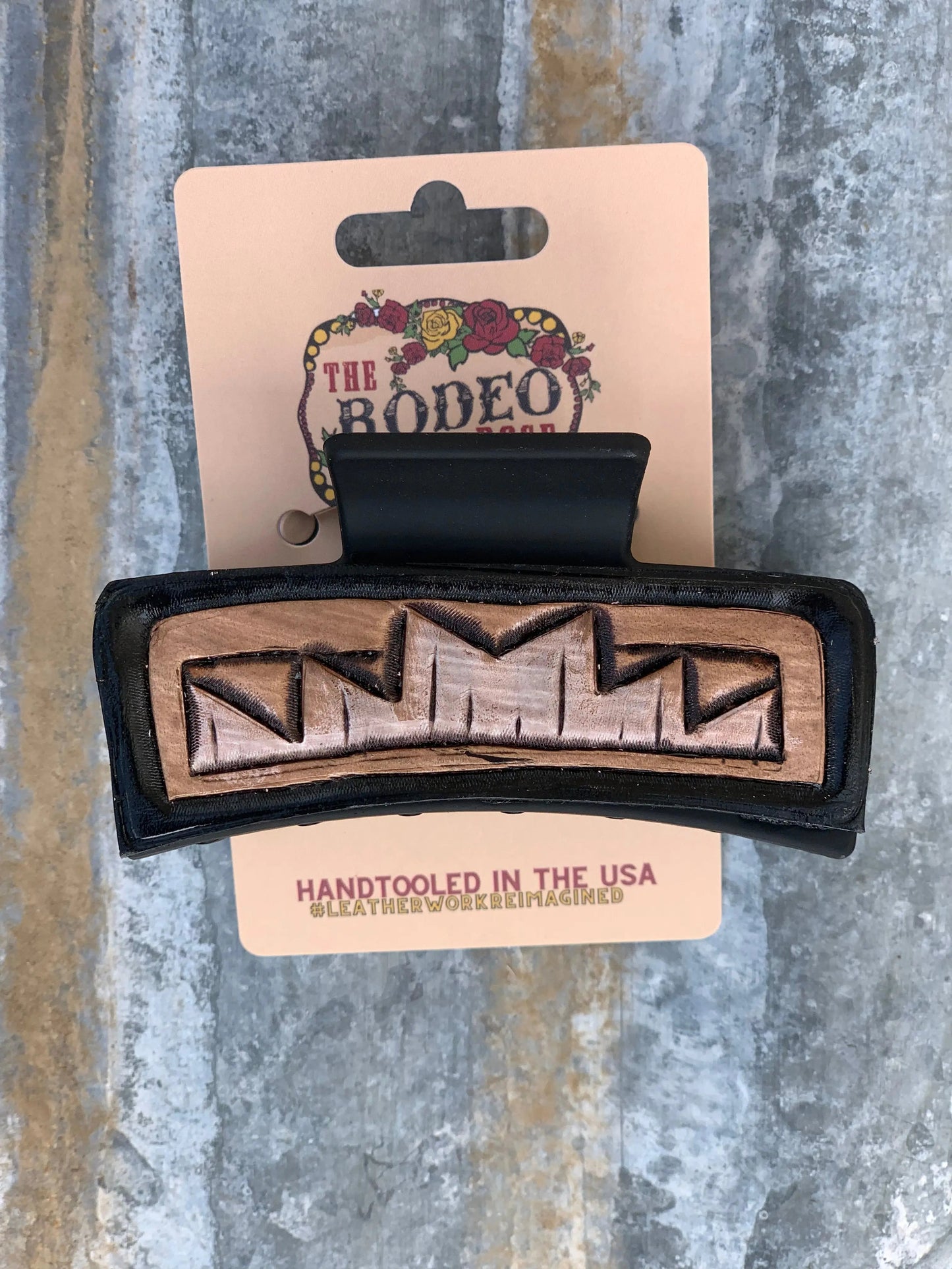 Handtooled Leather Hair clip Southwest