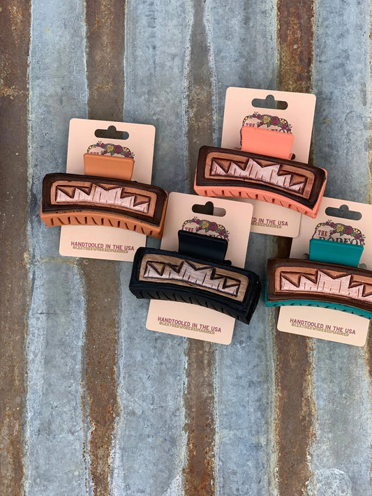 Handtooled Leather Hair clip Southwest