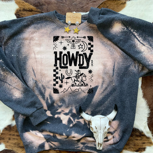 Howdy Western Graphic Sweatshirt Bleached Unisex Pullover
