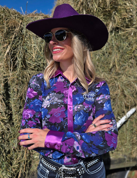 Lavendar Floral Stretch Midweight Jersey Pullover Button Up