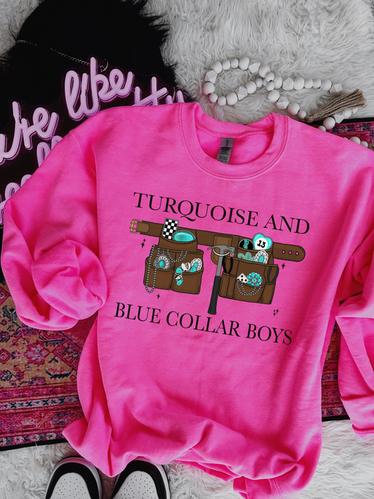 Turquoise and Blue Collar Boys Crew