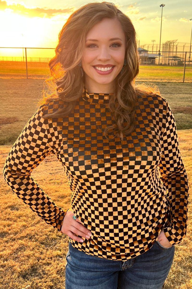 Pep Rally Velvet Mesh Top Gold and Black