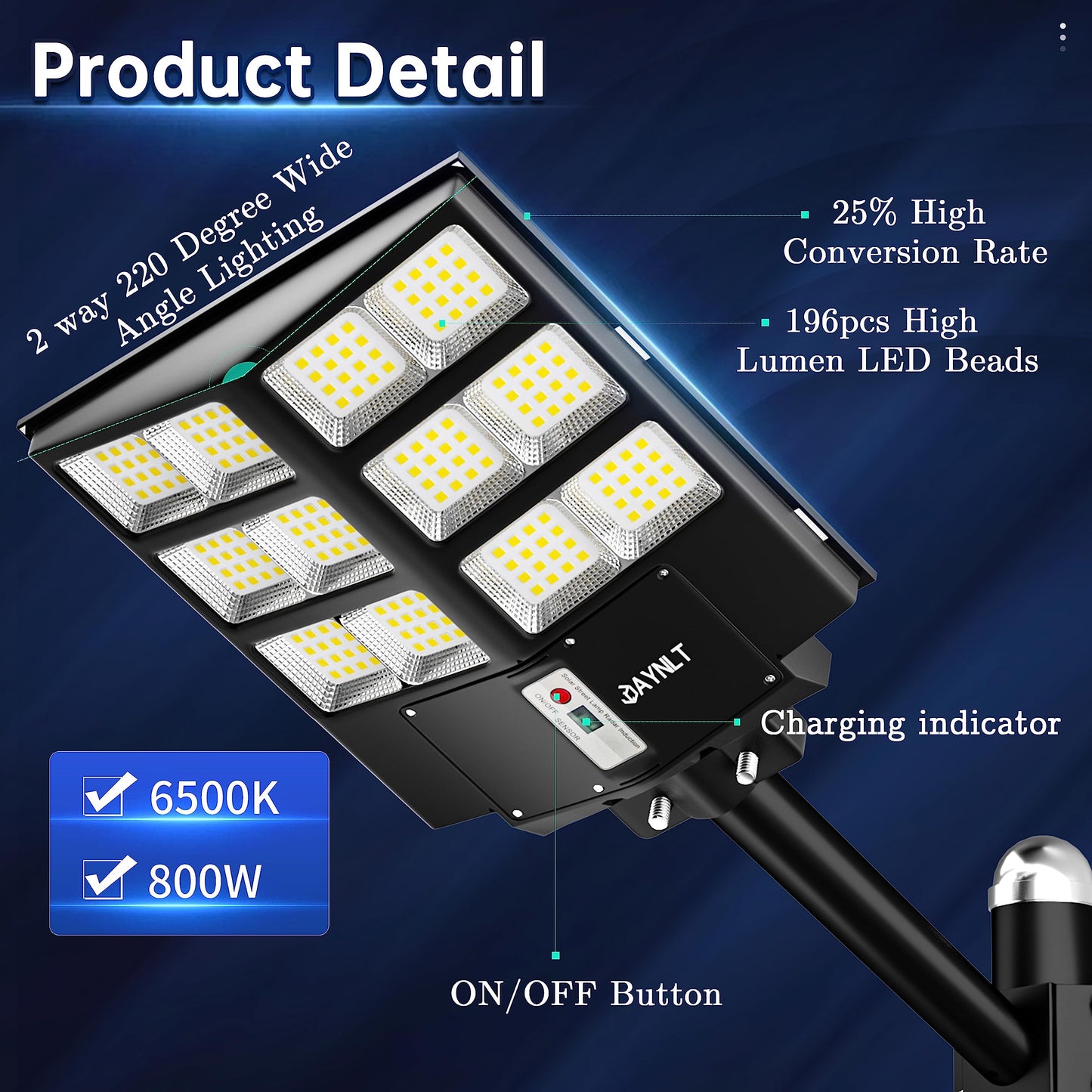 3600W Commercial Solar Street Light , 120000LM Parking Lot Light Commercial Dusk to Dawn With Remote