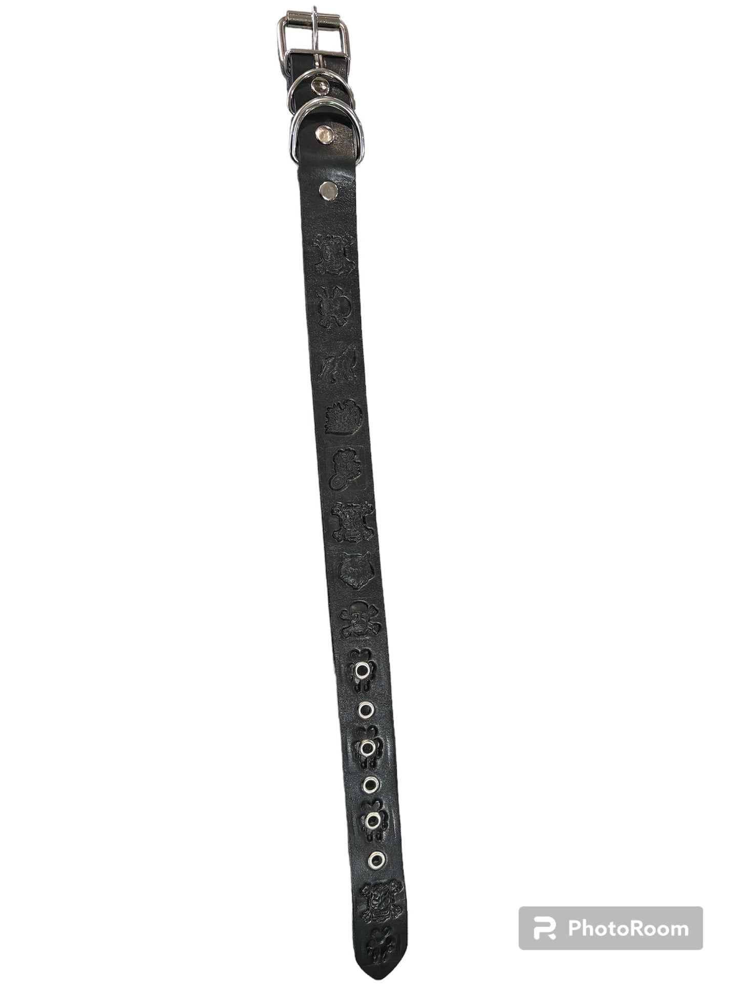 Dog collar with Logos - black/leather - collar de perro - negro/piel - MEDIUM