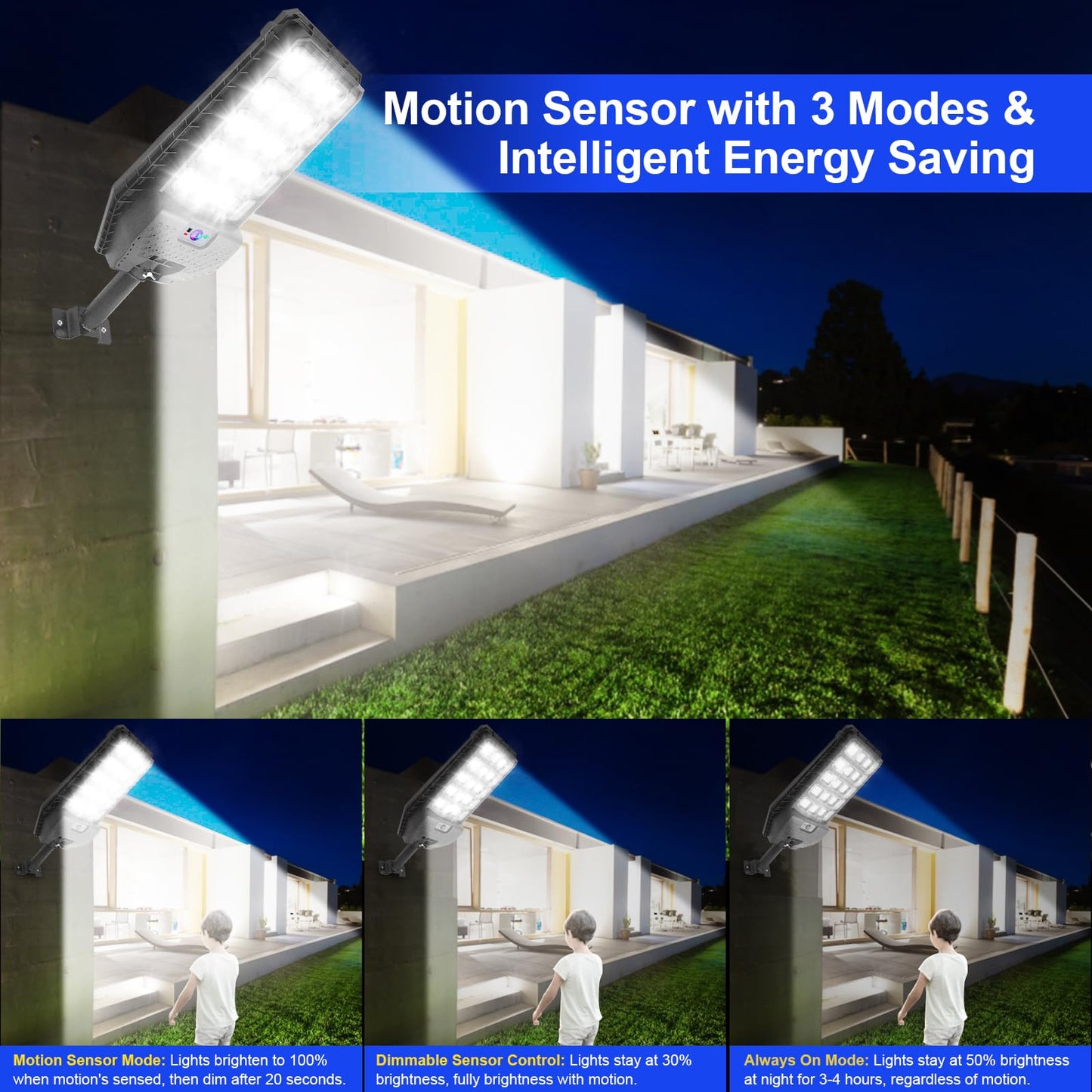 2 Pack 1500W Solar Motion Lights Outdoor, 400 LED Parking Lot Lights Outdoor, IP65 Solar Street Lights Outdoor Waterproof