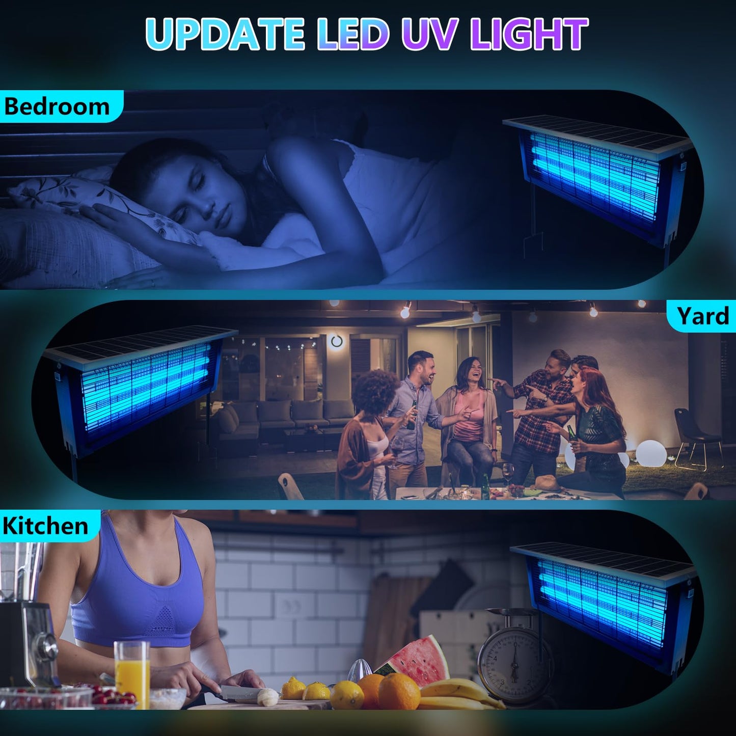 Solar Bug Zapper Outdoor, Wireless Portable Camping Mosquito Zapper 4500V For 3500 Sq.ft with Panel Sensor, Fly Traps with 10FT Extension Cord