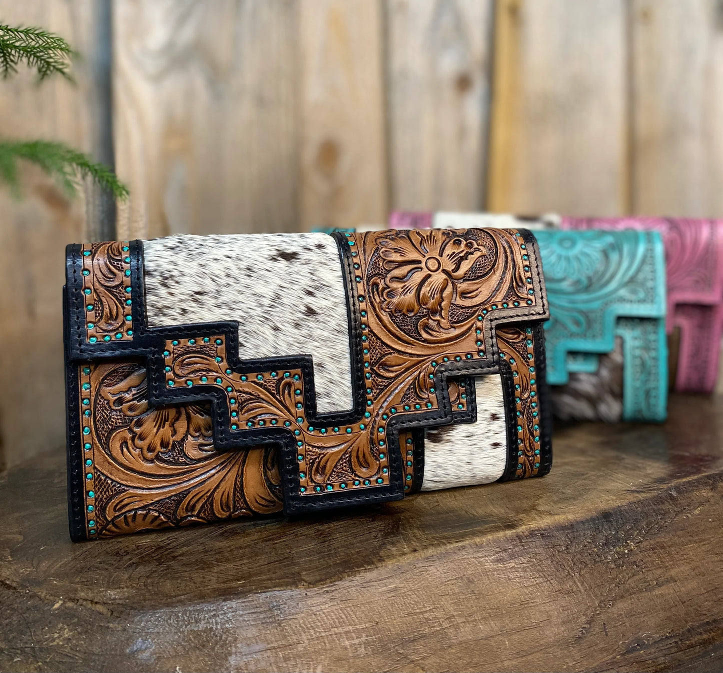 Half Cowhide and Tooled Leather Woman’s Wallet