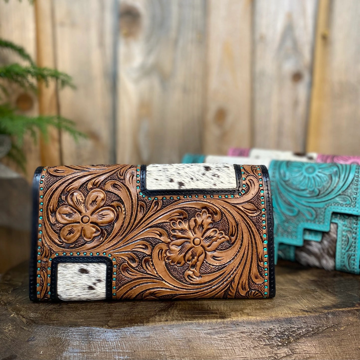 Half Cowhide and Tooled Leather Woman’s Wallet