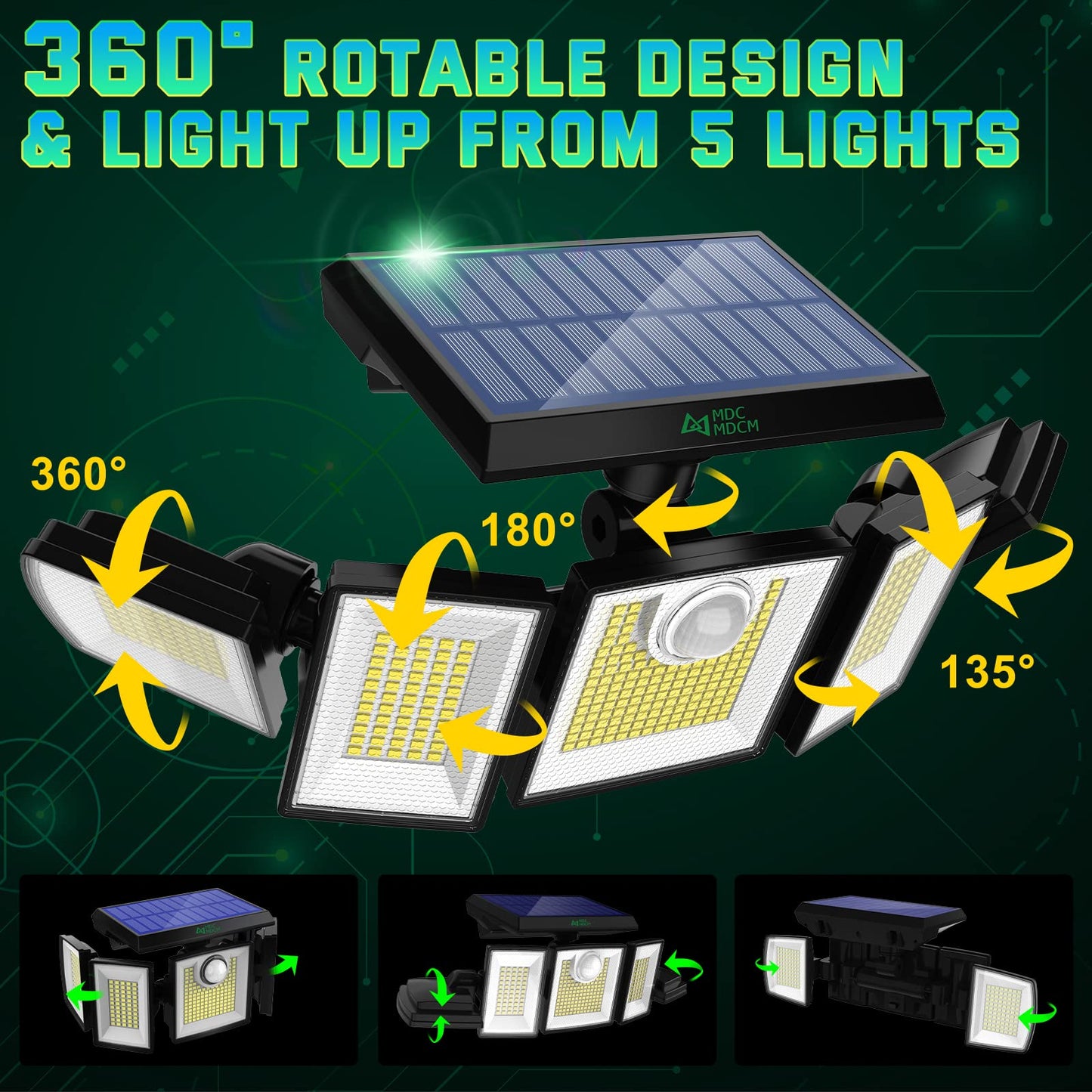 250W Solar Lights Outdoor Waterproof Flood Security Motion Sensor - 496 LEDs 3000 Lumens 360° Illumination- 2Pack