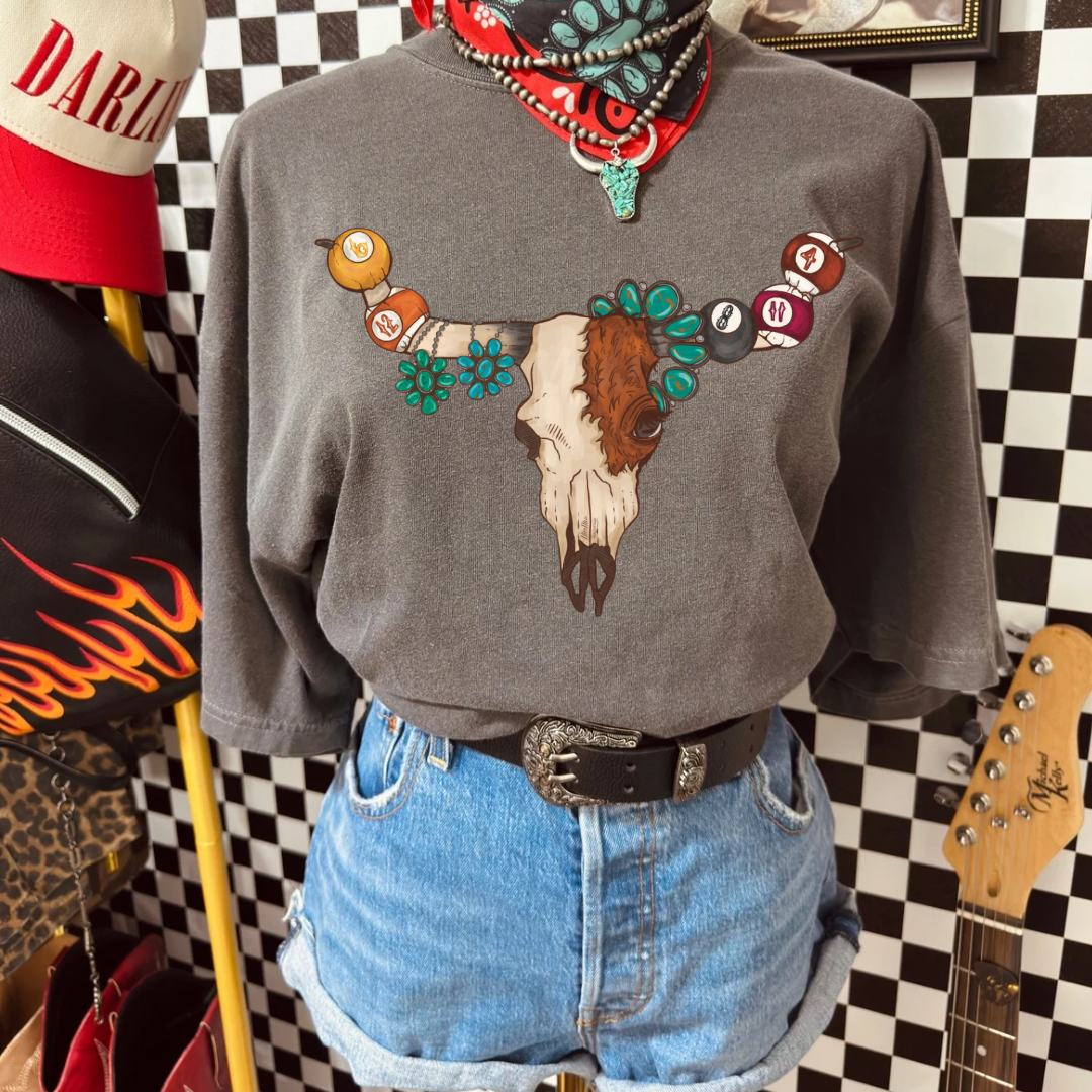 Turquoise cow skull TEE