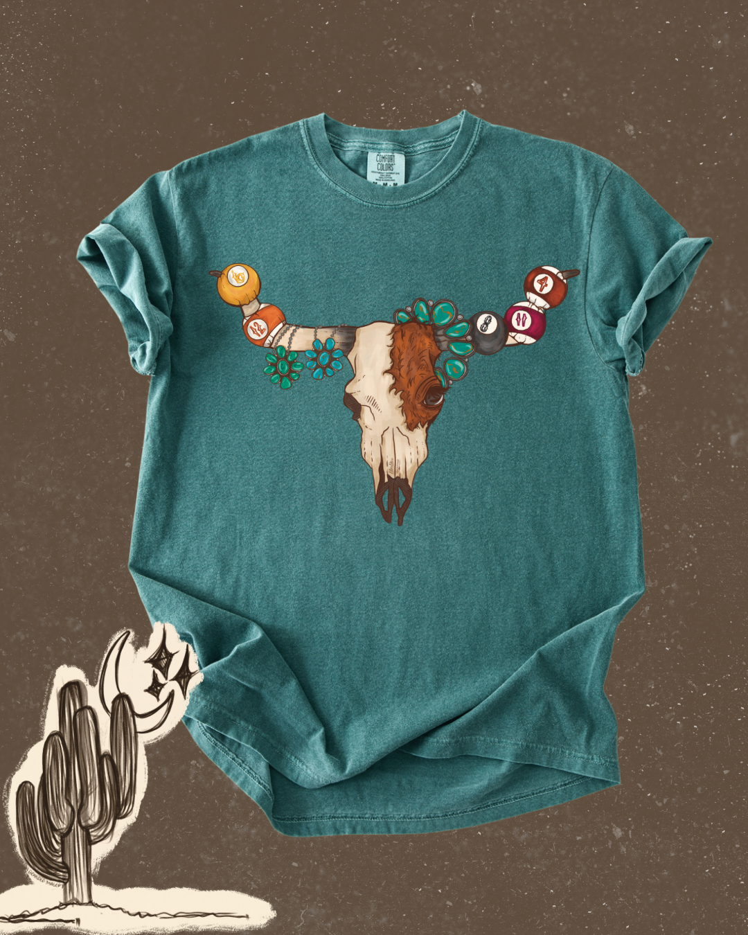 Turquoise cow skull TEE