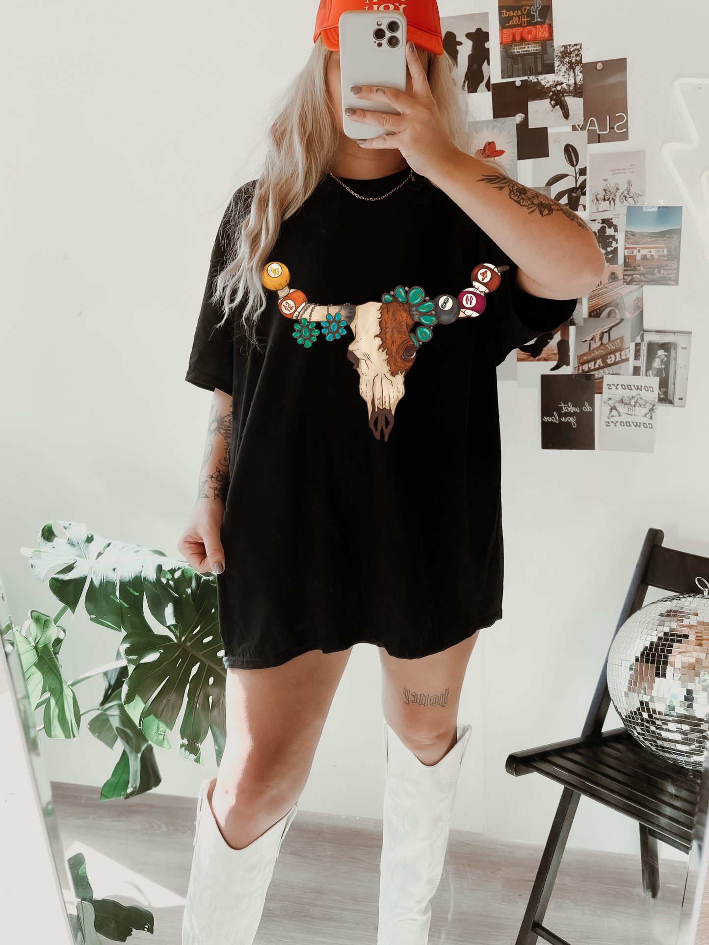 Turquoise cow skull TEE