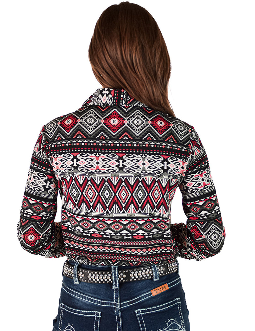 Gray, Black & Red Aztec Jersey Pullover Button Up