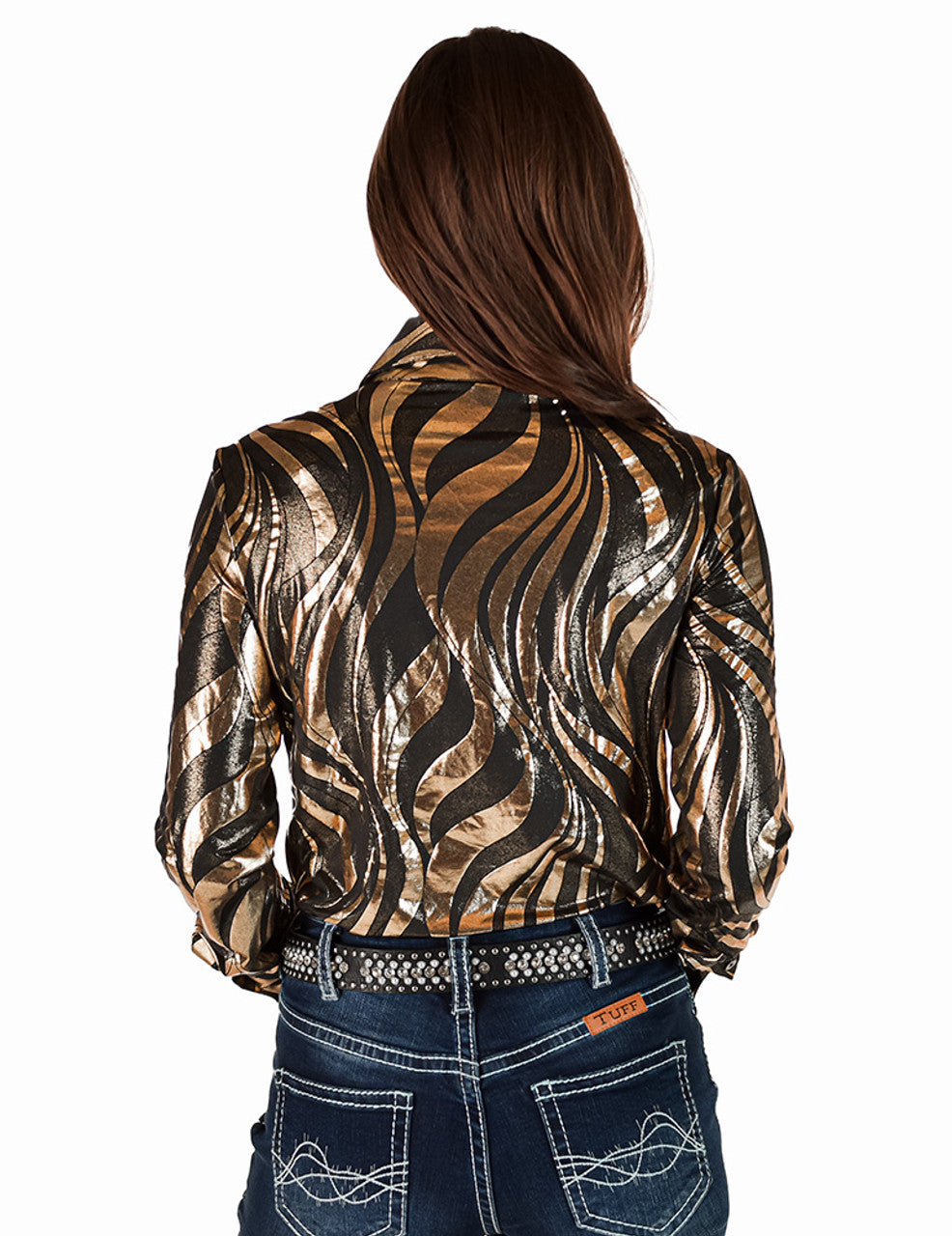 Gold & Charcoal Abstract Foil Pullover Button Up