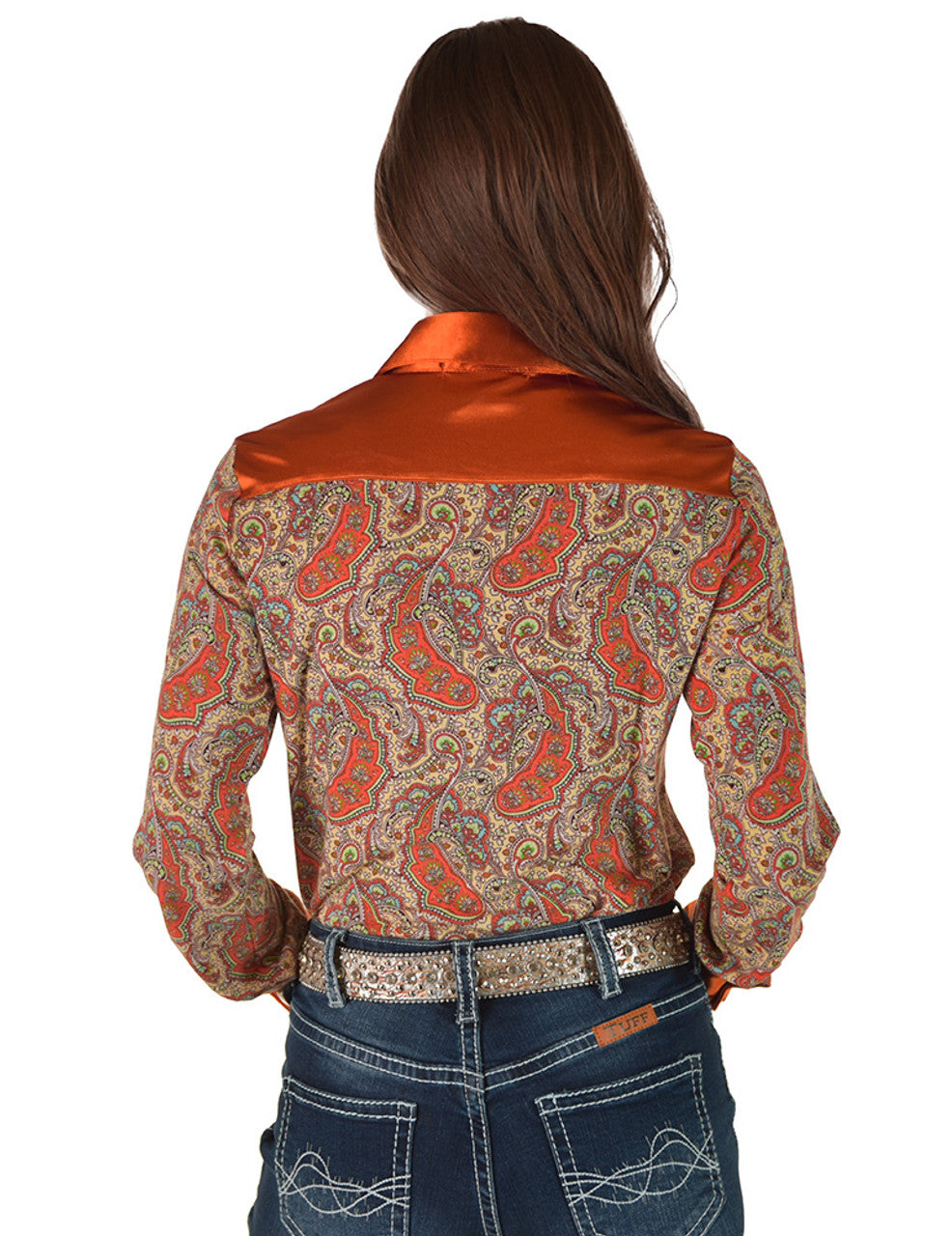 Copper Satin With Jersey Paisley Pullover Button Up