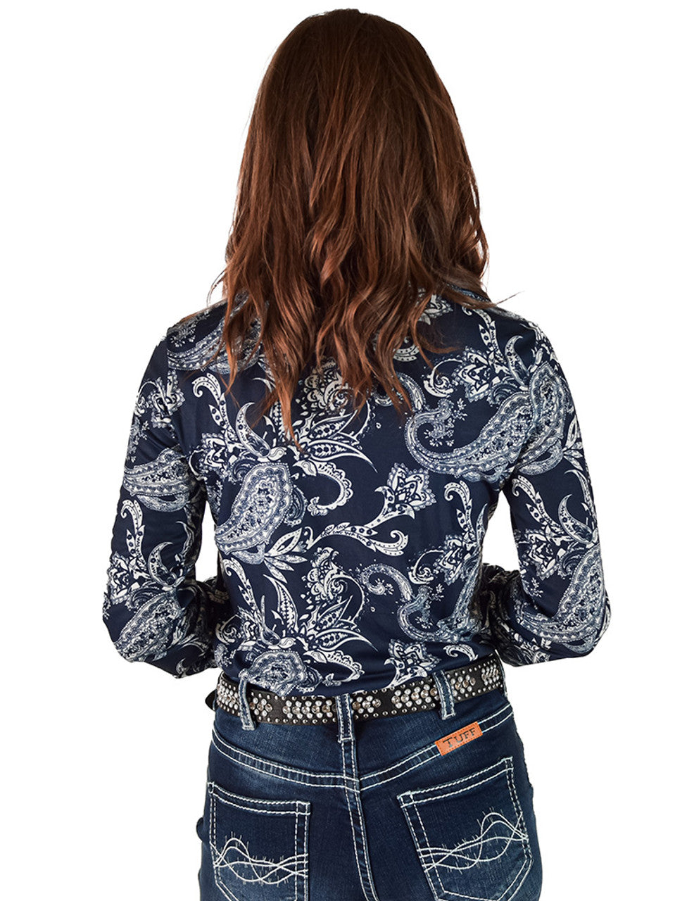 Button Up (Sapphire And White Paisley Medium Weight And Medium Stretch)   Cowgirl tuff Pullover Button Up Pullover