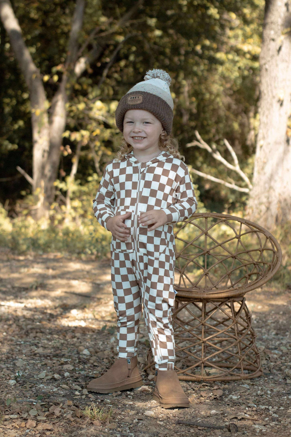 Checkered Hooded Bamboo Romper