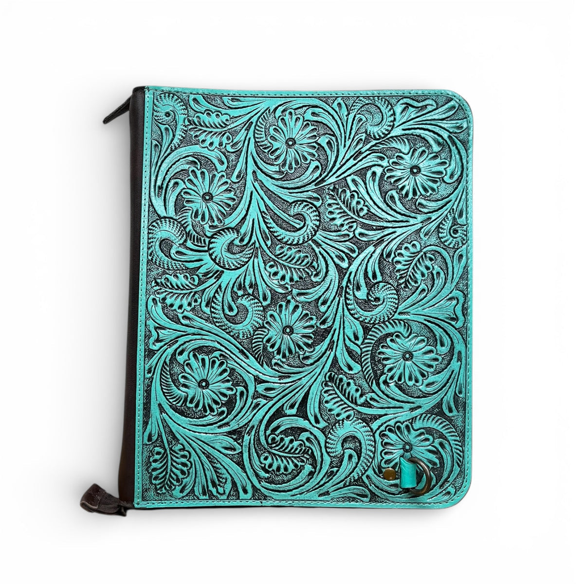 TURQUOISE TOOLED LEATHER PORTFOLIO