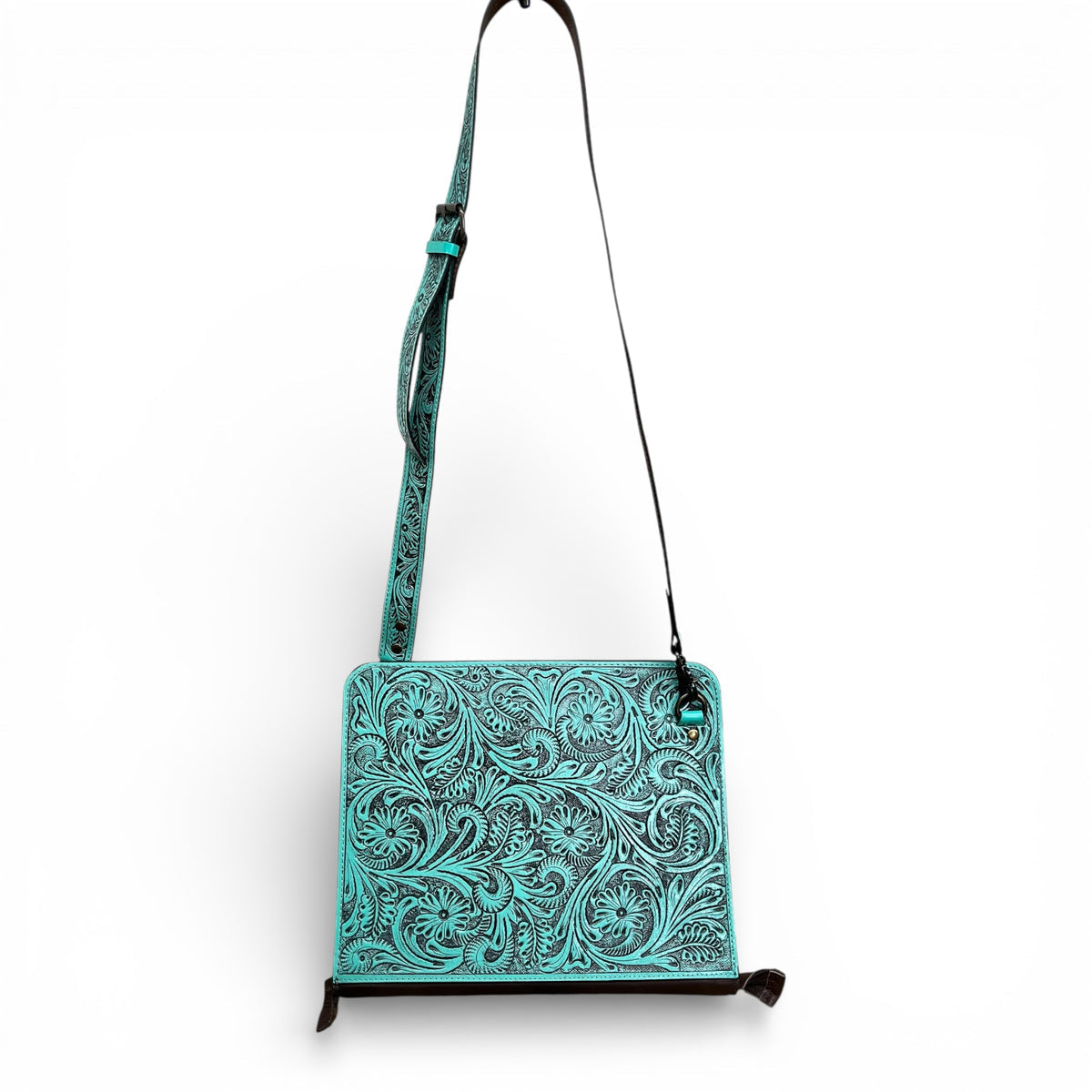 TURQUOISE TOOLED LEATHER PORTFOLIO