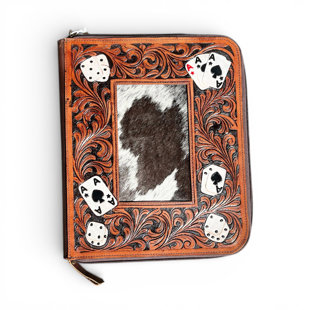 CARDS TOOLED LEATHER & COWHIDE ZIPPER PLANNER