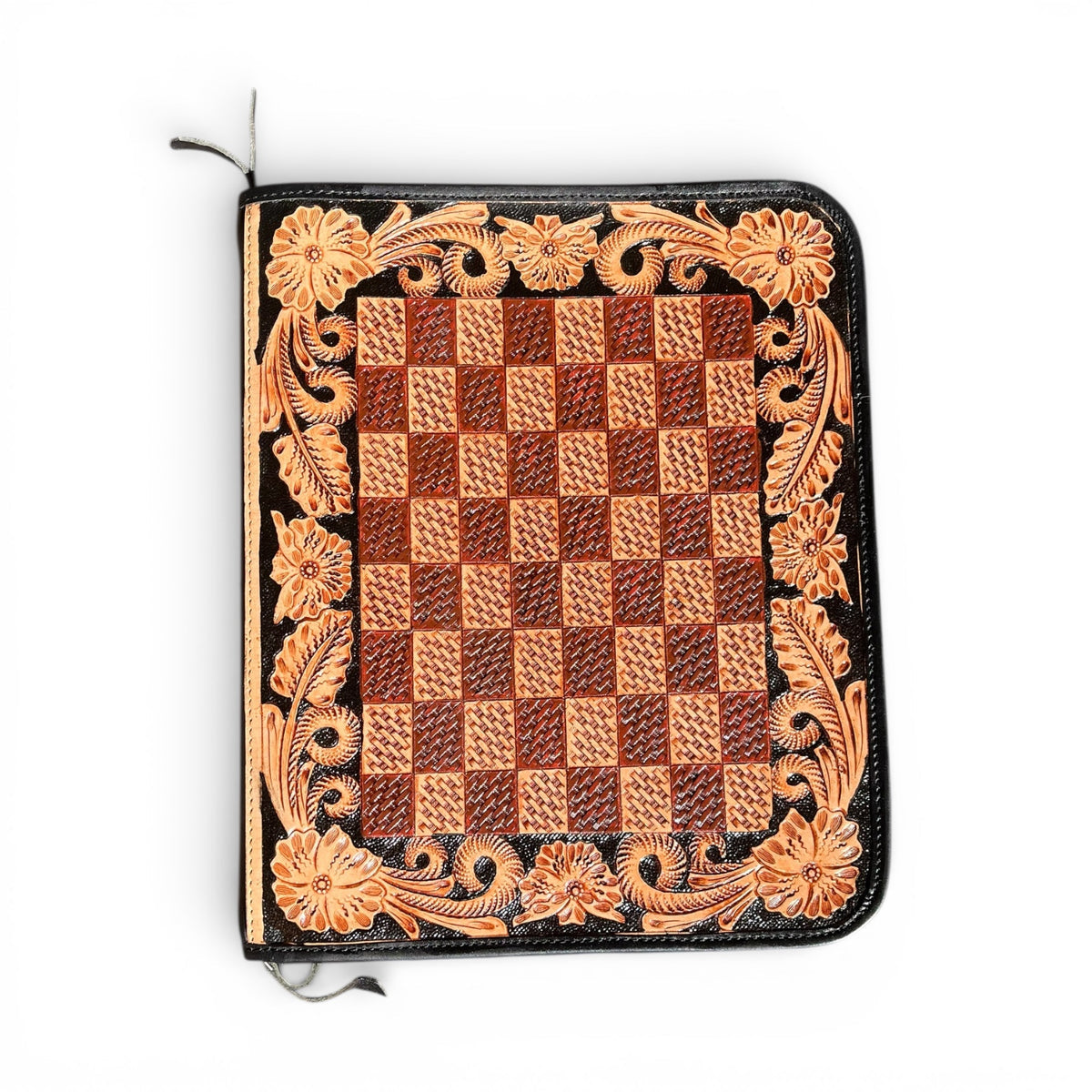 CHECKER TOOLED LEATHER ZIPPER PLANNER