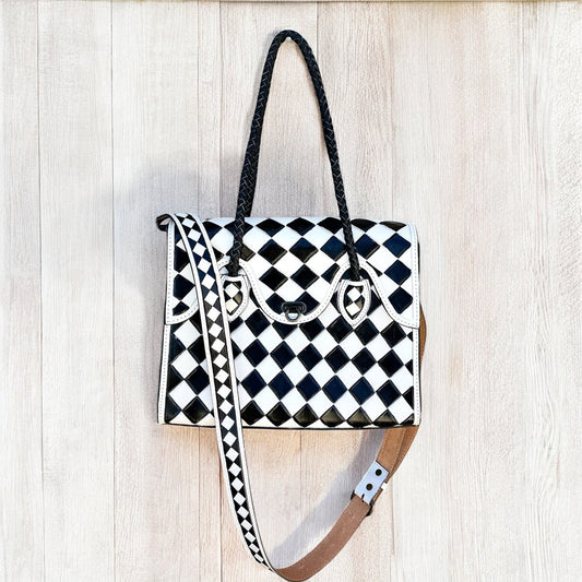 WESTERN DIAMOND CHECKERED CROSSBODY TOTE BAG