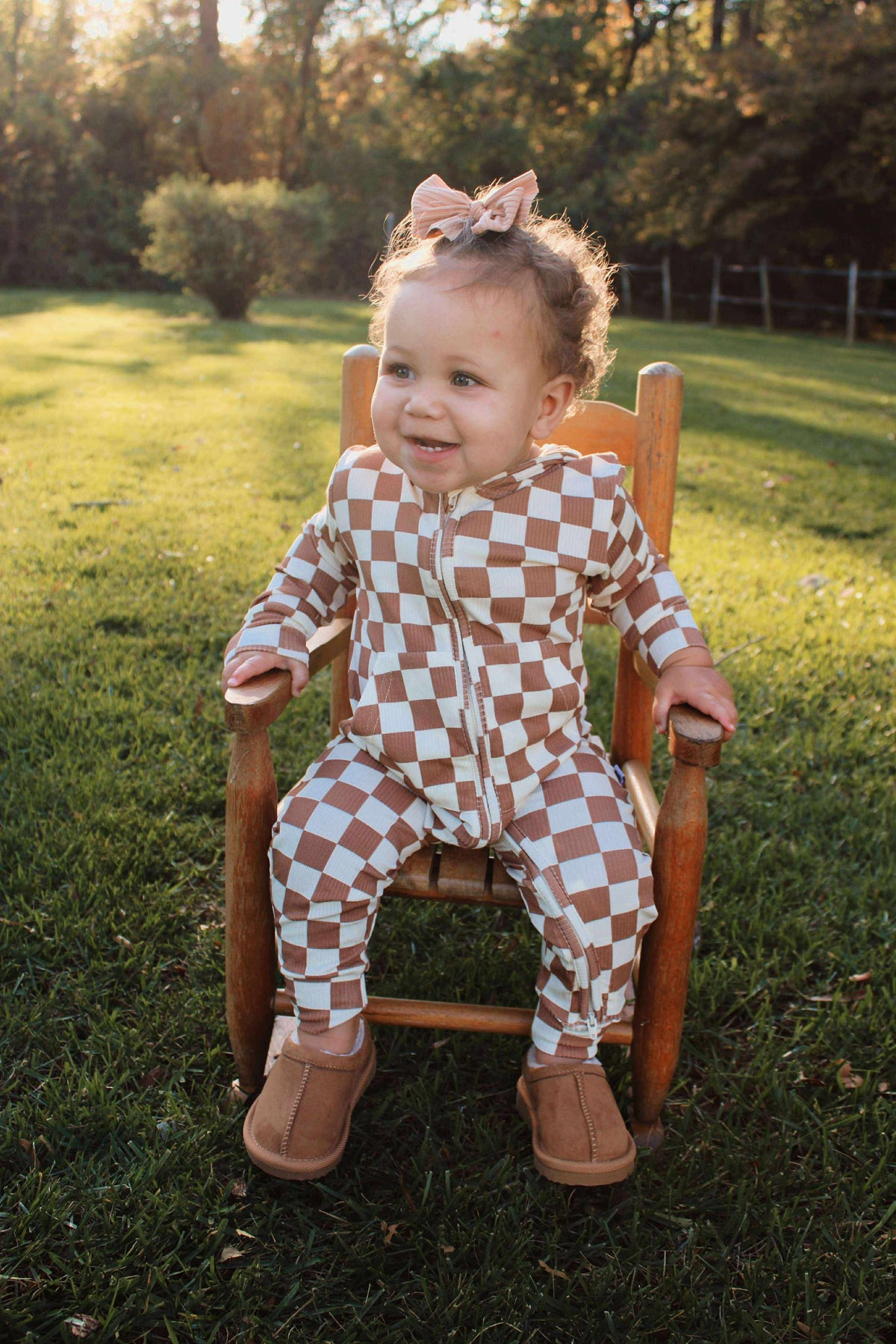 Checkered Hooded Bamboo Romper