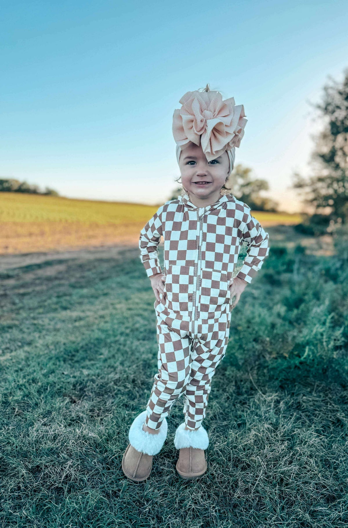 Checkered Hooded Bamboo Romper