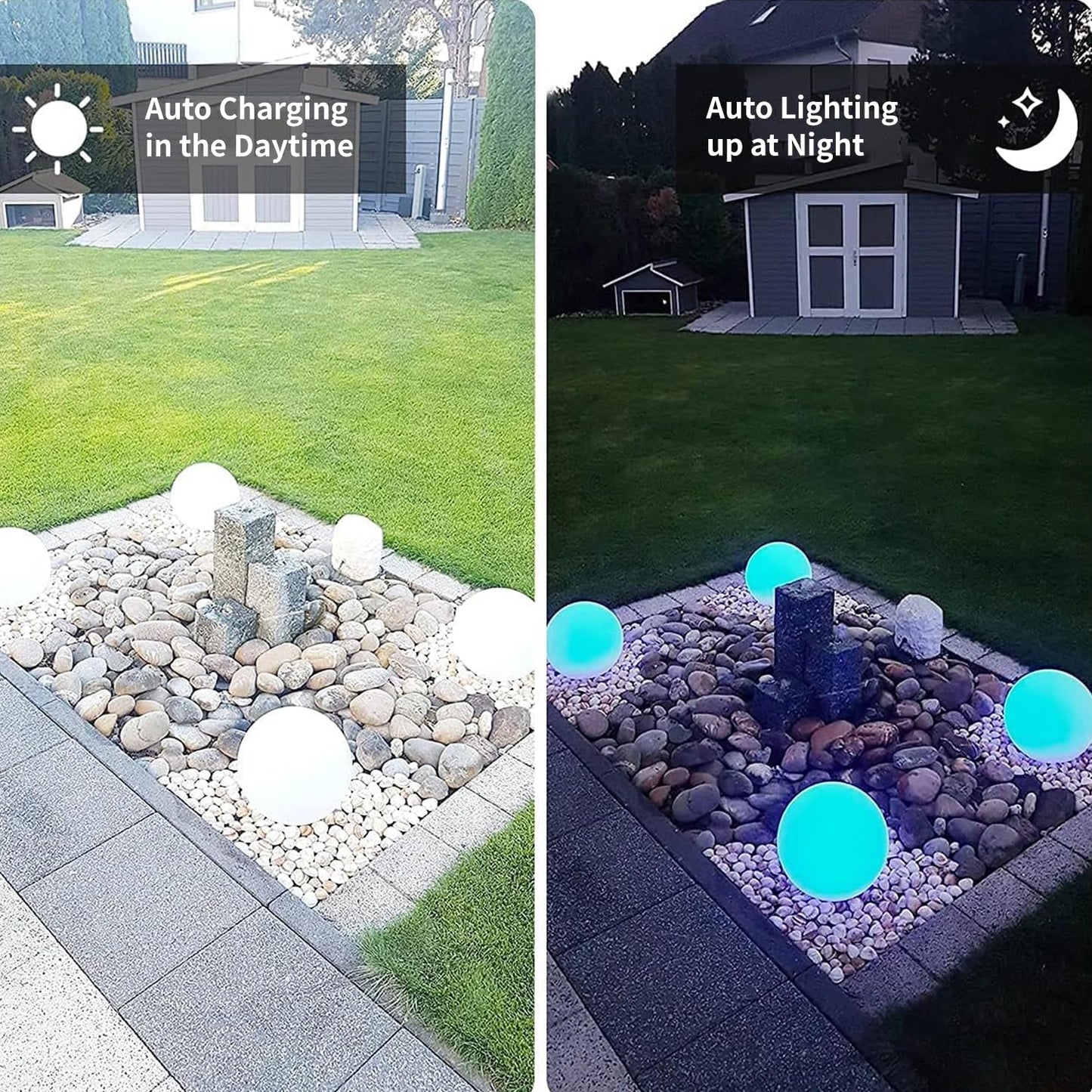 12-Inch LED Ball Light, Solar Rechargeable Globe Light Color Changing Solar Globe Lamp