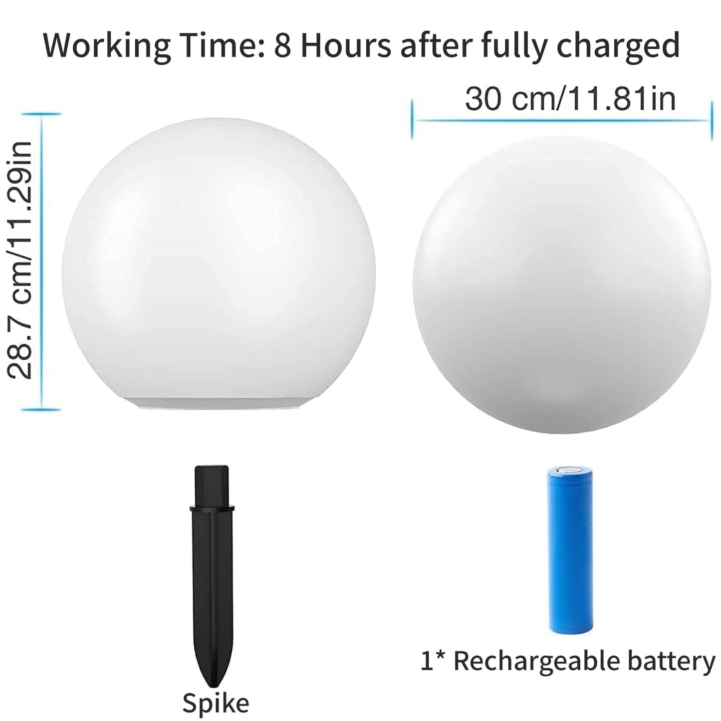 12-Inch LED Ball Light, Solar Rechargeable Globe Light Color Changing Solar Globe Lamp