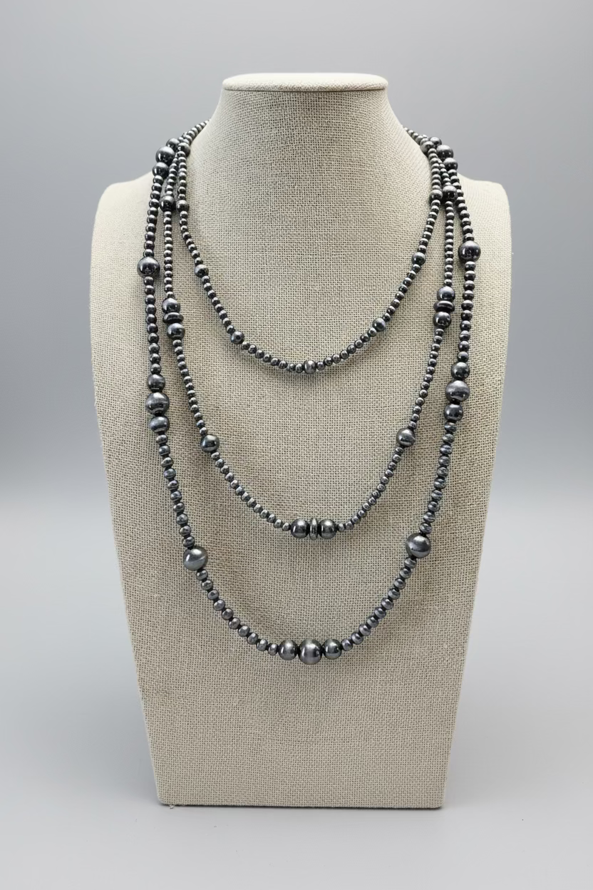 Western Three-Row Faux Sterling Pearl Layered Necklace Set — Graduated Single-Clasp Look