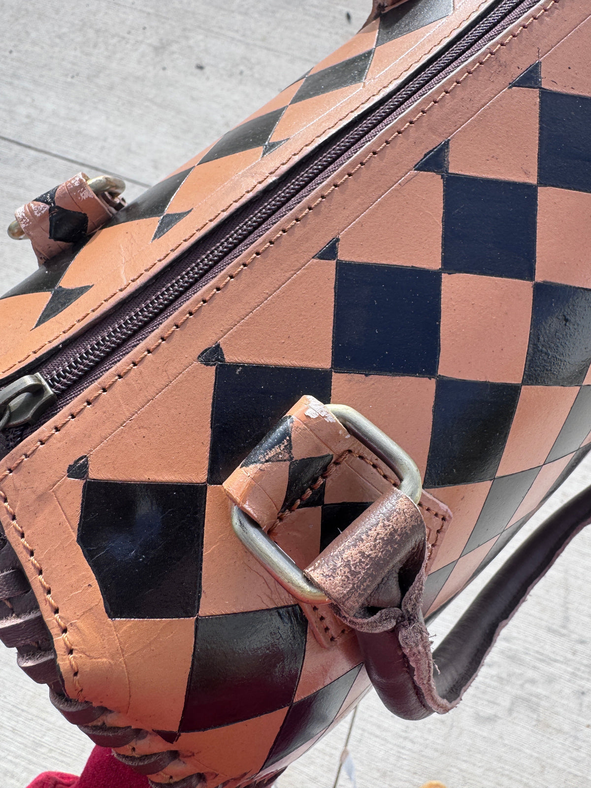 Caramel Espresso Checkered Speedy Western Genuine Leather Purse with optional wallet