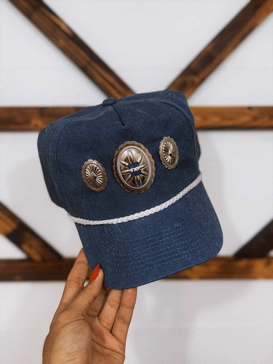 The Tres Concho Trucker Cap - Denim