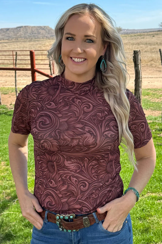 Country Road Leather Mesh Top short Sleeve