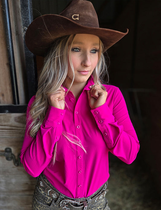 Hot Pink Waterproof Pullover Button Up Lightweight Medium Stretch Cowgirl Tuff