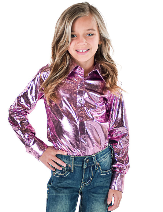 GIRLS Pink Mist Foil Pullover Button Lightweight & Medium Stretch Cowgirl Tuff