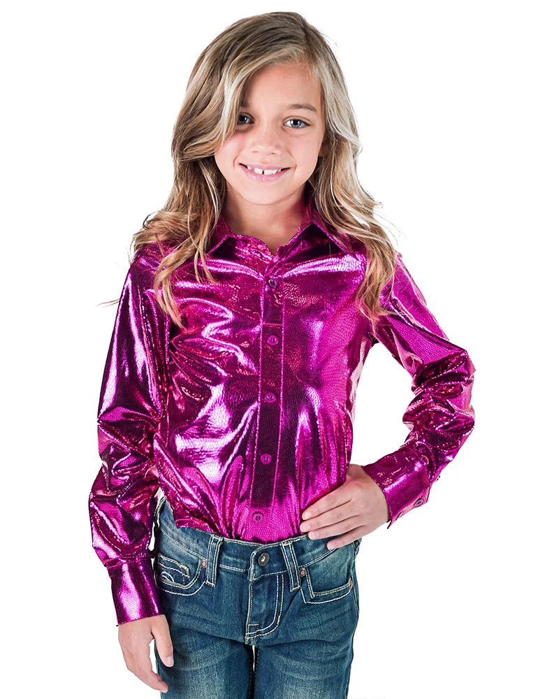 GIRLS Hot Pink Foil Pullover Button Lightweight & Medium Cowgirl Tuff