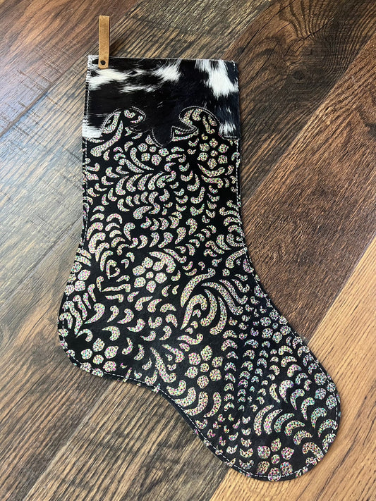 Rainbow Metallic Glitter Cowhide Christmas Stocking